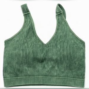 ZENANA Dark Green Ribbed Cropped V-Neck Bra Tank Top L/XL - New In Package